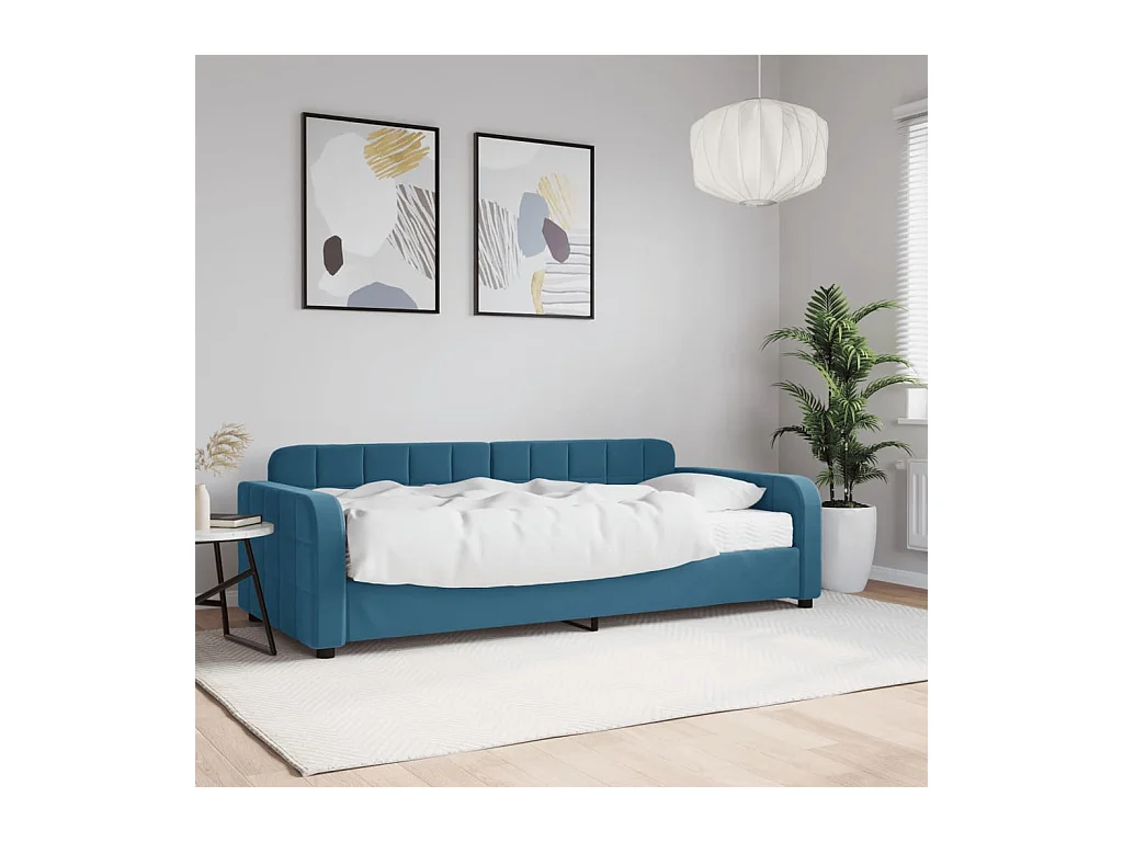 Lit de jour avec matelas bleu 90x200 cm velours
