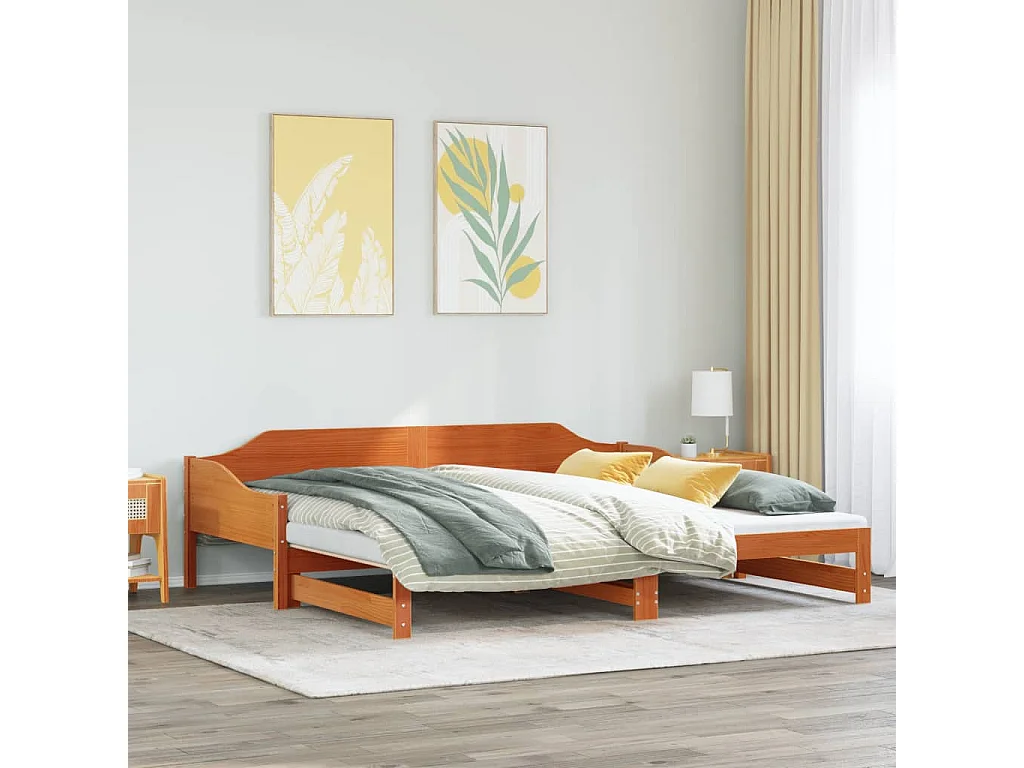 Sofá cama nido madera maciza de pino marrón cera 90x200 cm