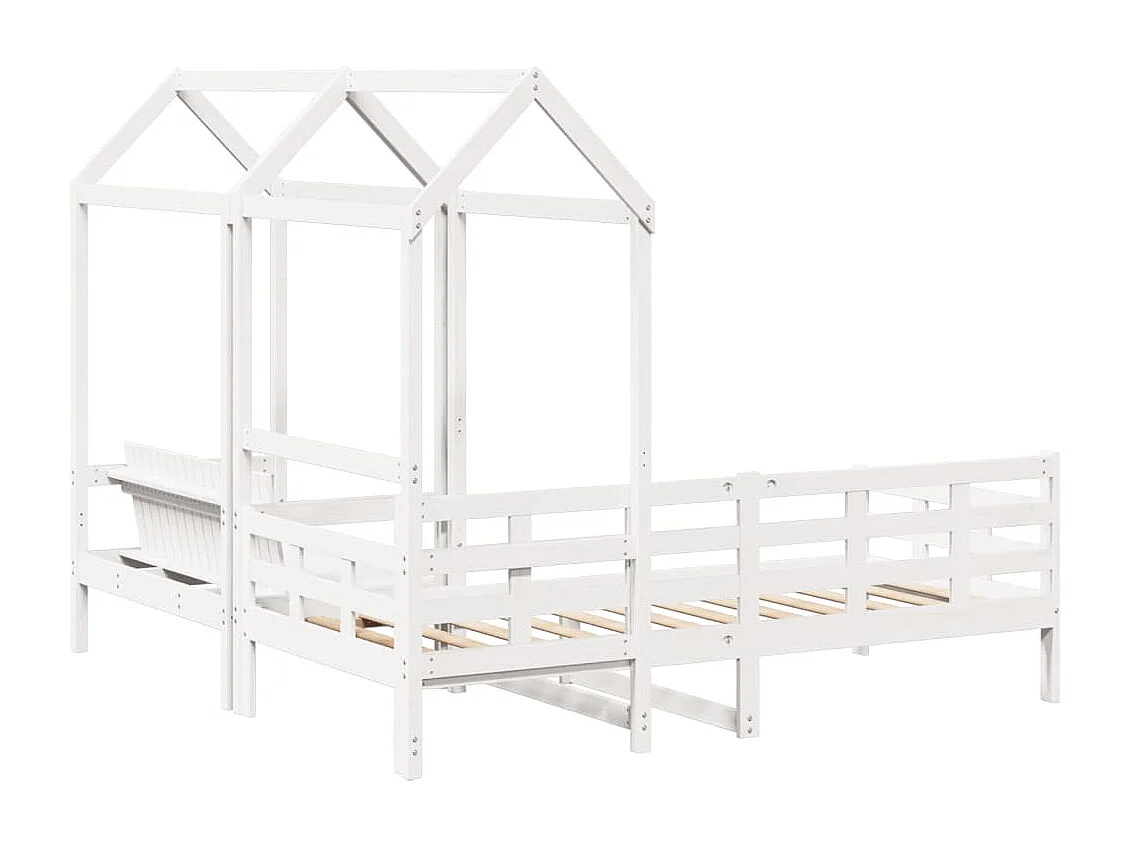 Ensemble de lit de jour et de banc avec toit sans matelas blanc
