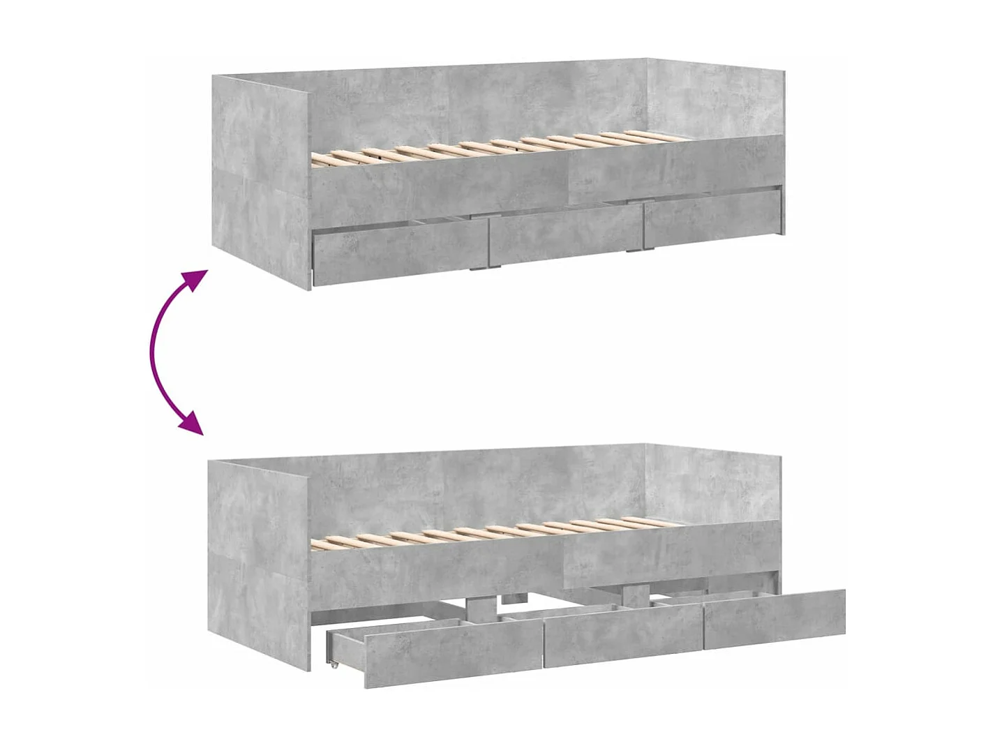 Slaapbank met lades zonder matras 100x200 cm betongrijs