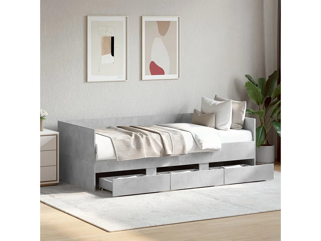 Tagesbett mit Schubladen ohne Matratze Betongrau 90x190 cm