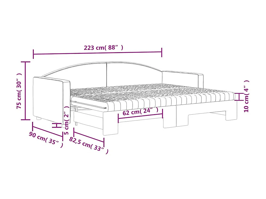 Divano Letto Estraibile con Materassi Nero 80x200 cm Tessuto