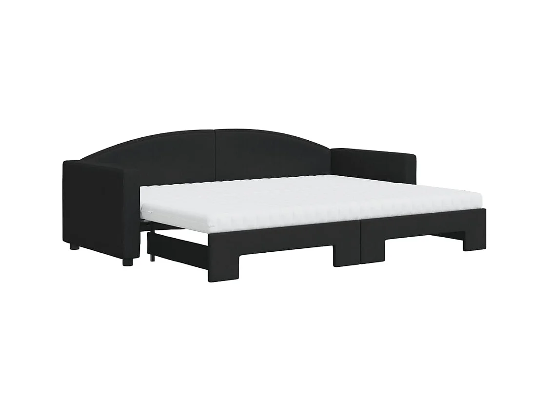 Lit de jour avec lit gigogne et matelas noir 80x200 cm tissu