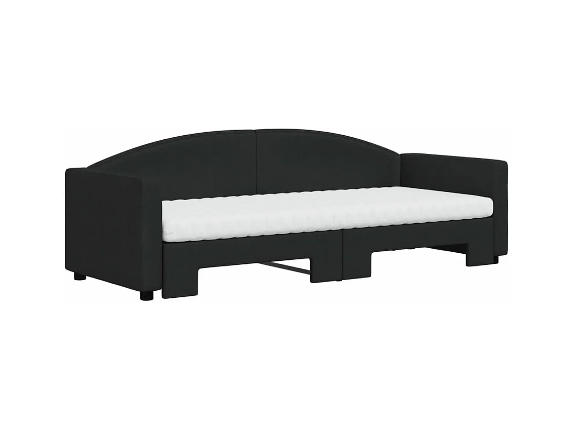 Lit de jour avec lit gigogne et matelas noir 80x200 cm tissu