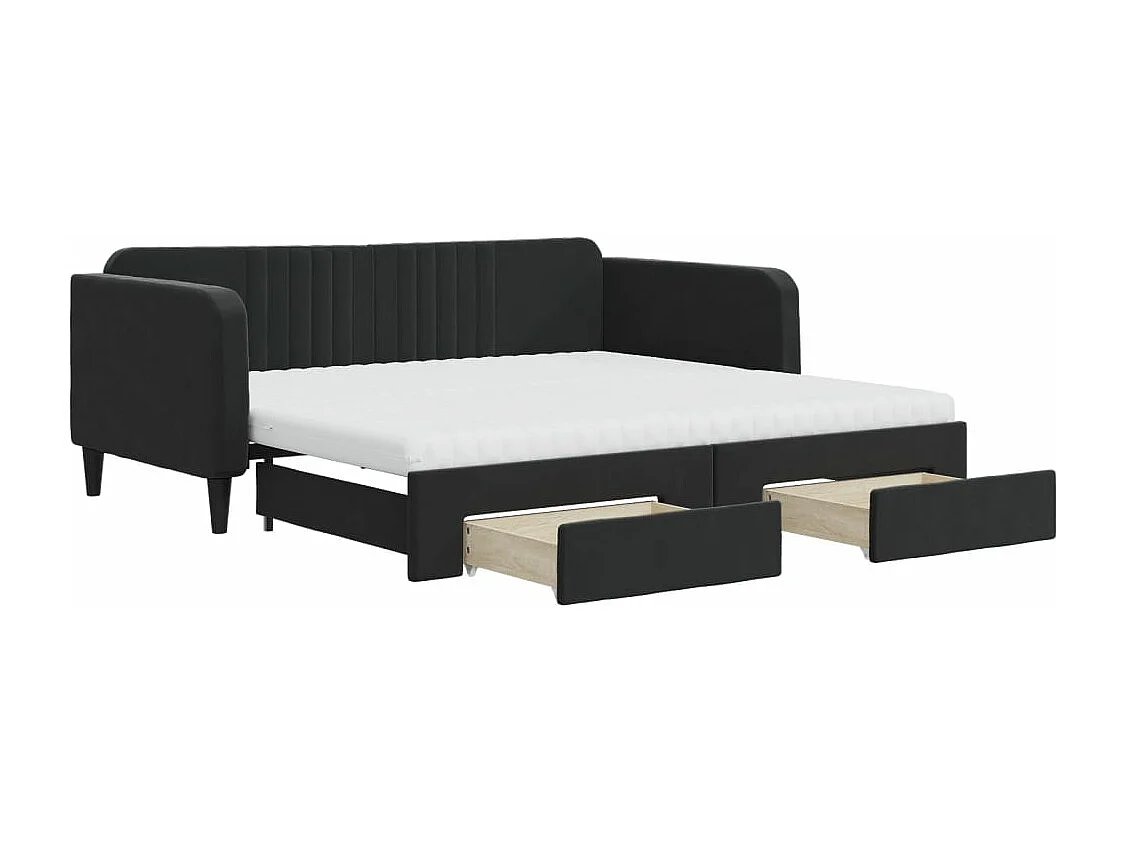Slaapbank met onderschuifbed en lades 90x190 cm fluweel zwart