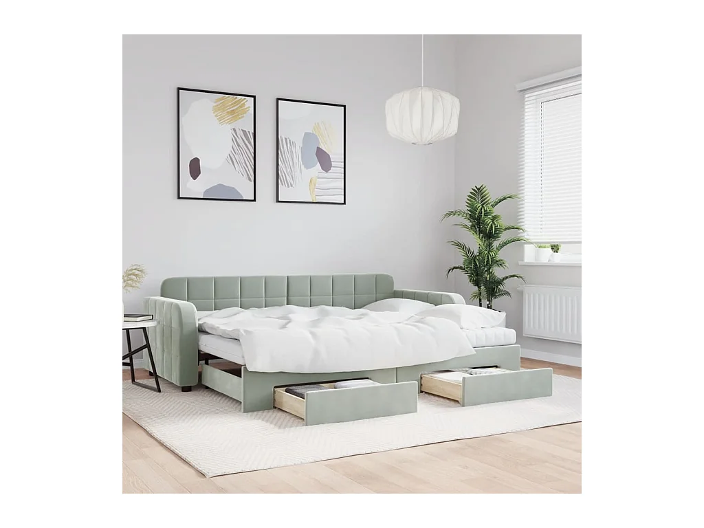 Slaapbank onderschuifbed en lades 80x200 cm fluweel lichtgrijs