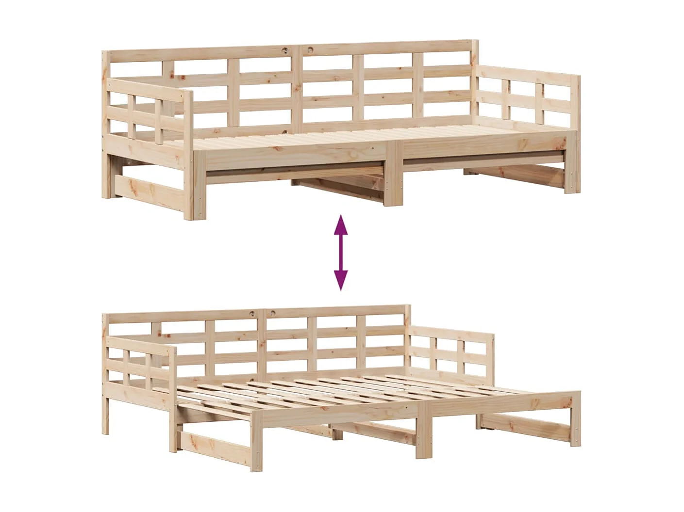 Lit de jour avec gigogne et tiroirs sans matelas 90x200 cm