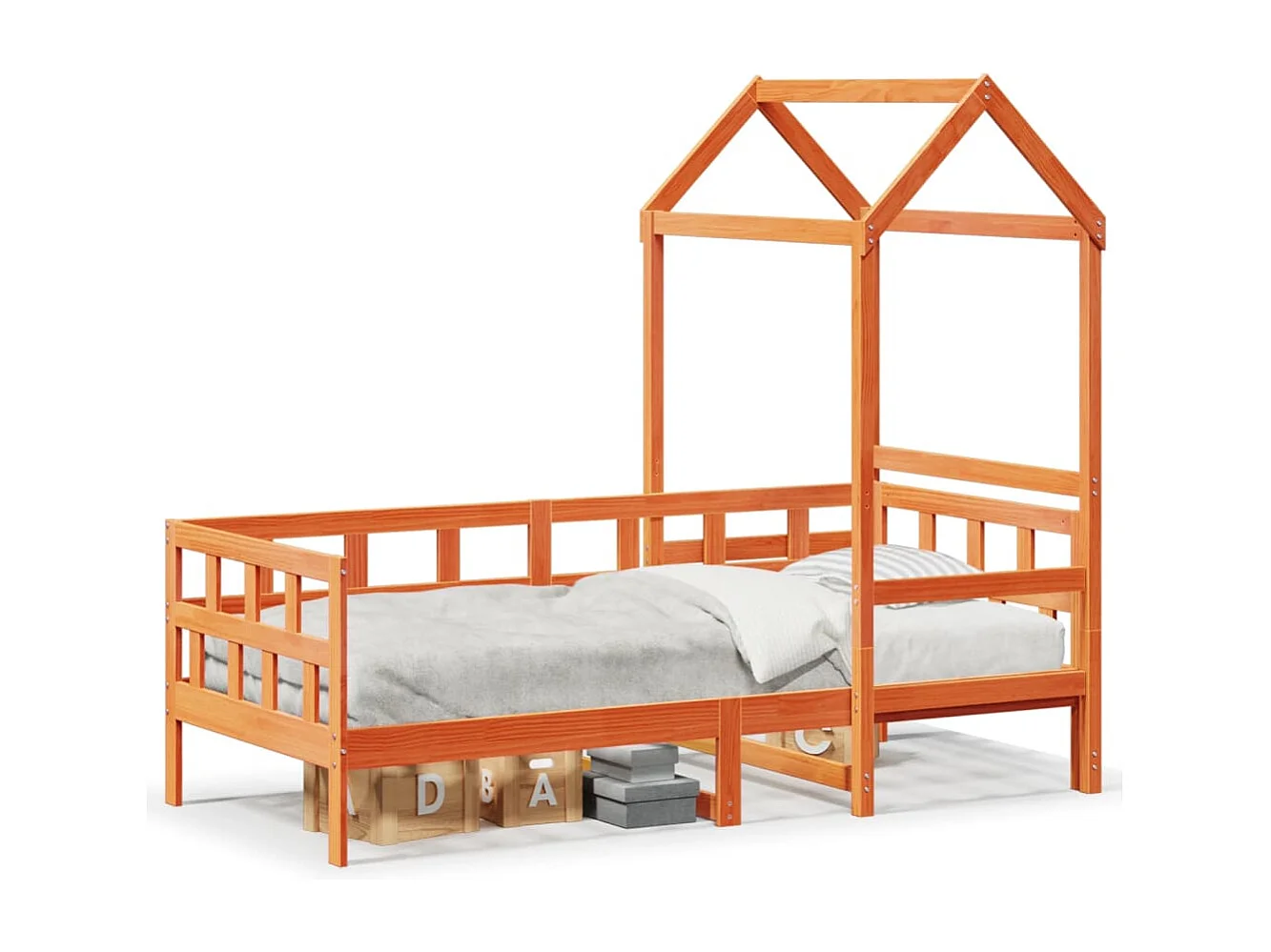 Dormeuse con Tetto Marrone Cera 80x200 cm Legno Massello Pino