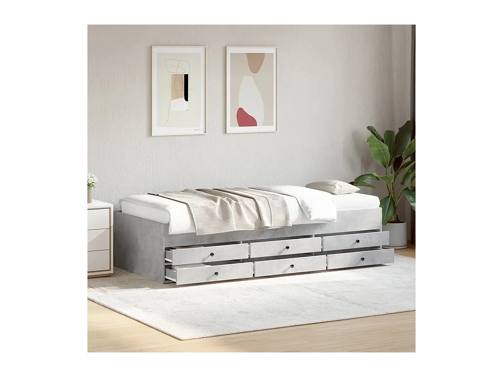 Lit de jour avec tiroirs sans matelas gris béton 90x190 cm