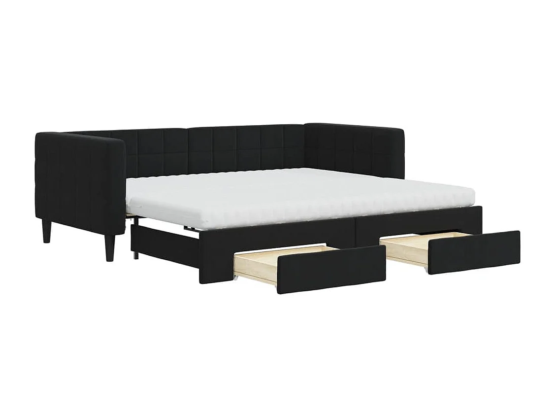 Slaapbank met onderschuifbed en lades 90x190 cm fluweel zwart