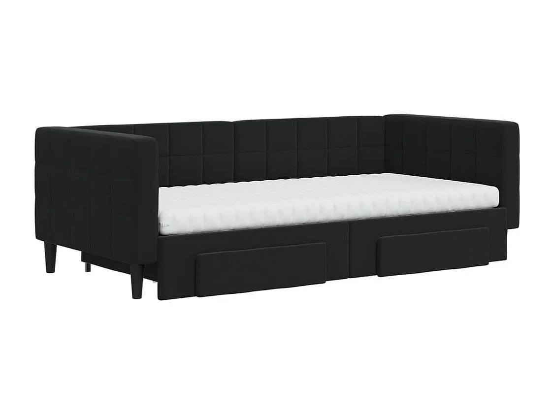 Slaapbank met onderschuifbed en lades 90x190 cm fluweel zwart