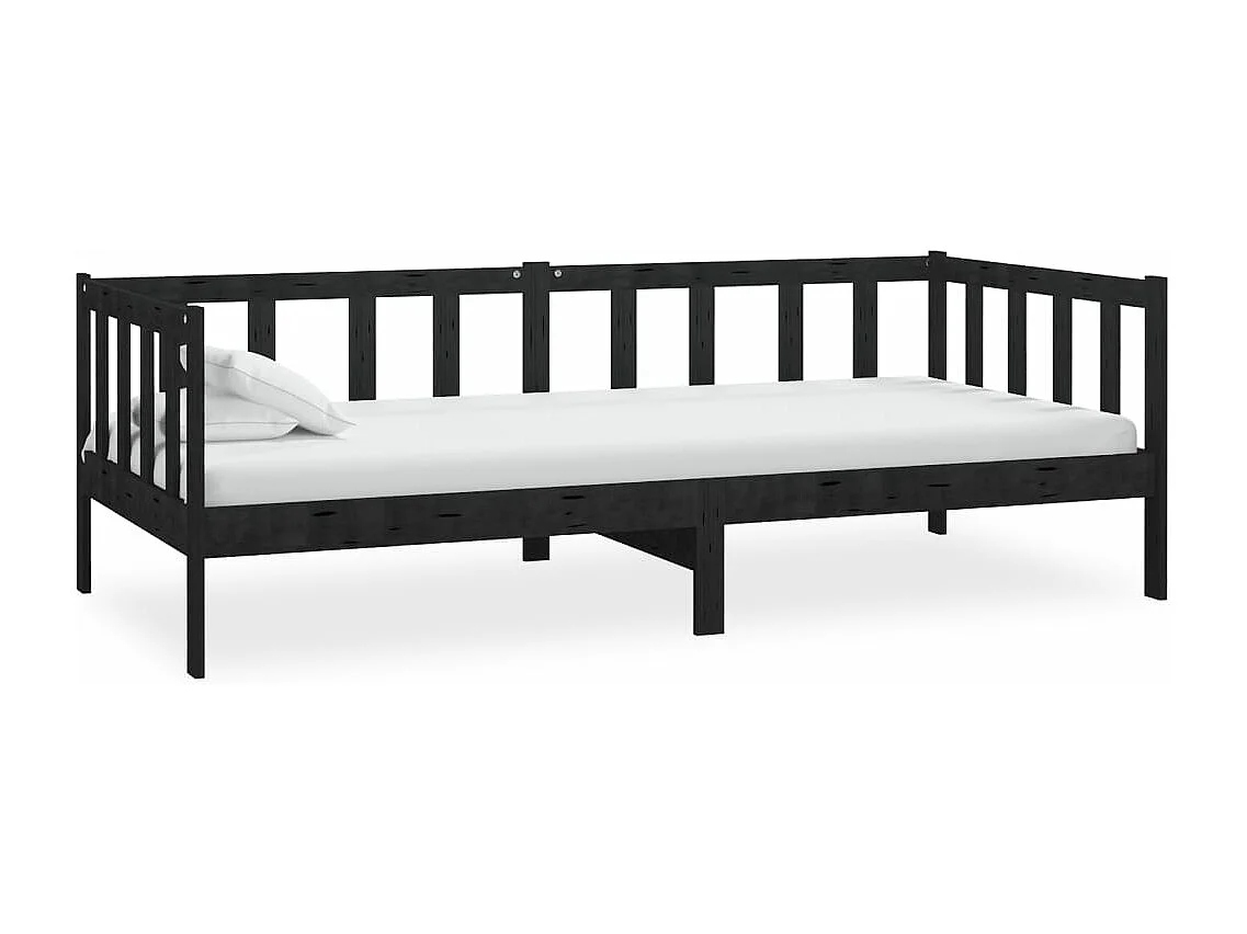 Lit de jour sans matelas noir bois de pin massif 90x200 cm