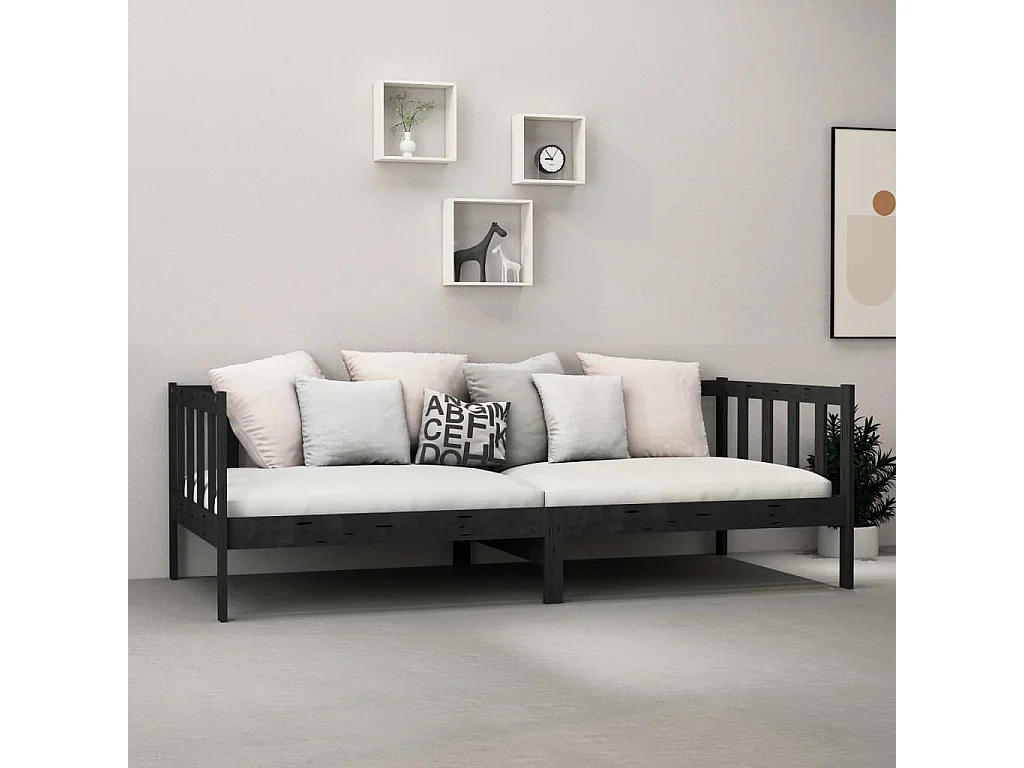 Lit de jour sans matelas noir bois de pin massif 90x200 cm