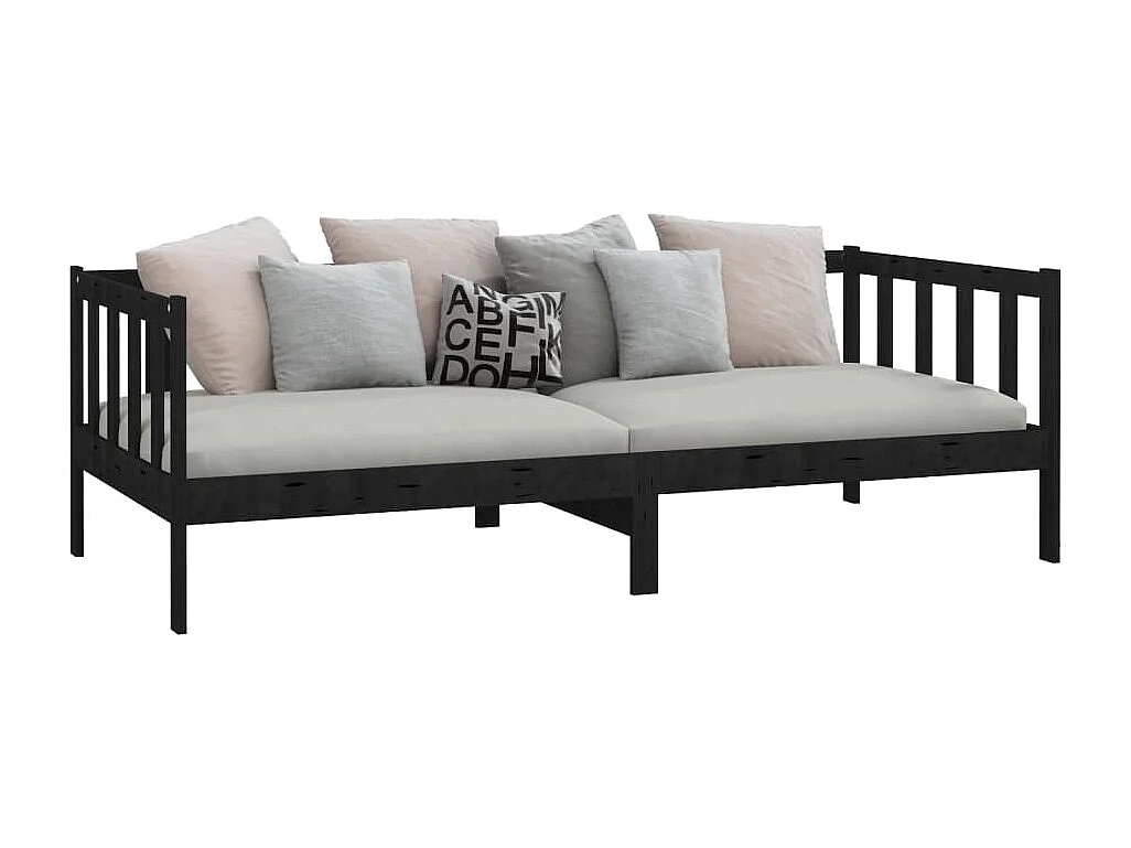 Lit de jour sans matelas noir bois de pin massif 90x200 cm