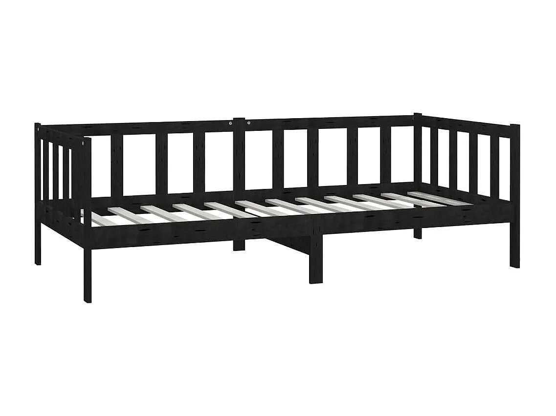 Lit de jour sans matelas noir bois de pin massif 90x200 cm