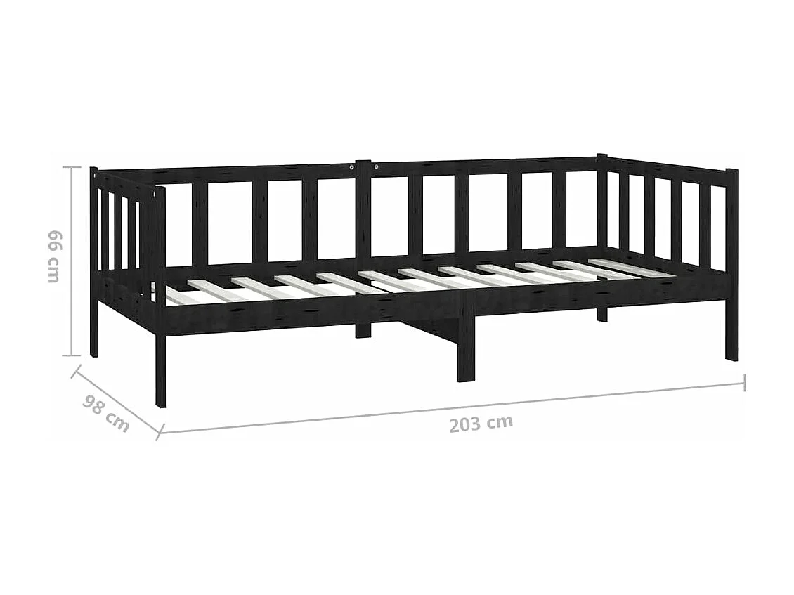 Lit de jour sans matelas noir bois de pin massif 90x200 cm
