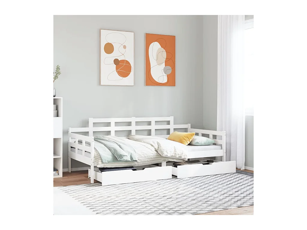 Lit de jour et tiroirs sans matelas blanc 90x190 cm bois massif
