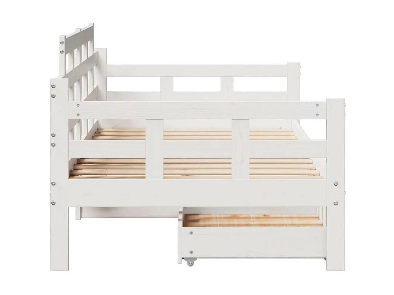 Dormeuse con Cassetti Bianco 90x190 cm Legno Massello di Pino
