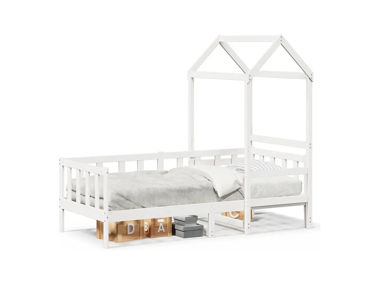 Dormeuse con Tetto 90x190 cm Bianco in Legno Massello di Pino