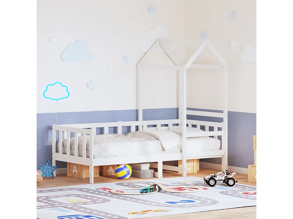 Lit de jour avec toit sans matelas blanc 90x190 cm bois massif