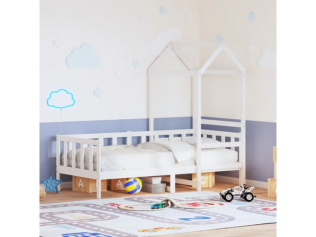 Lit de jour avec toit sans matelas blanc 90x190 cm bois massif