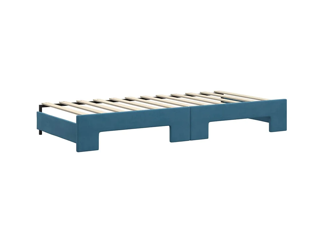 Slaapbank met onderschuifbed en lades 90x200 cm fluweel blauw