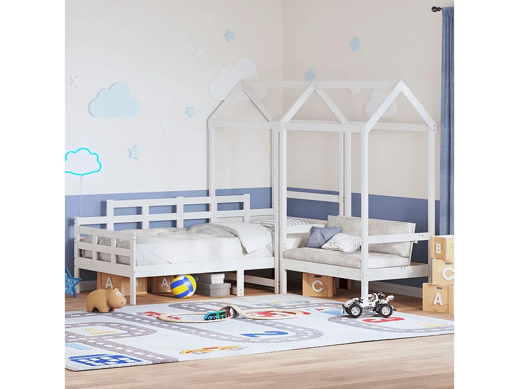 Ensemble de lit de jour et de banc avec toit sans matelas blanc