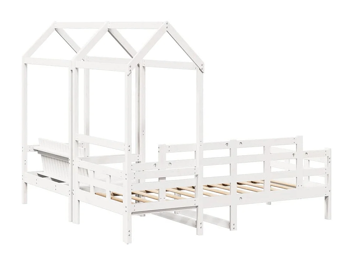 Ensemble de lit de jour et de banc avec toit sans matelas blanc