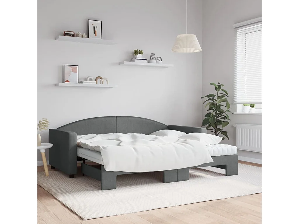 Tagesbett Ausziehbar mit Matratzen Dunkelgrau 90x190 cm Stoff