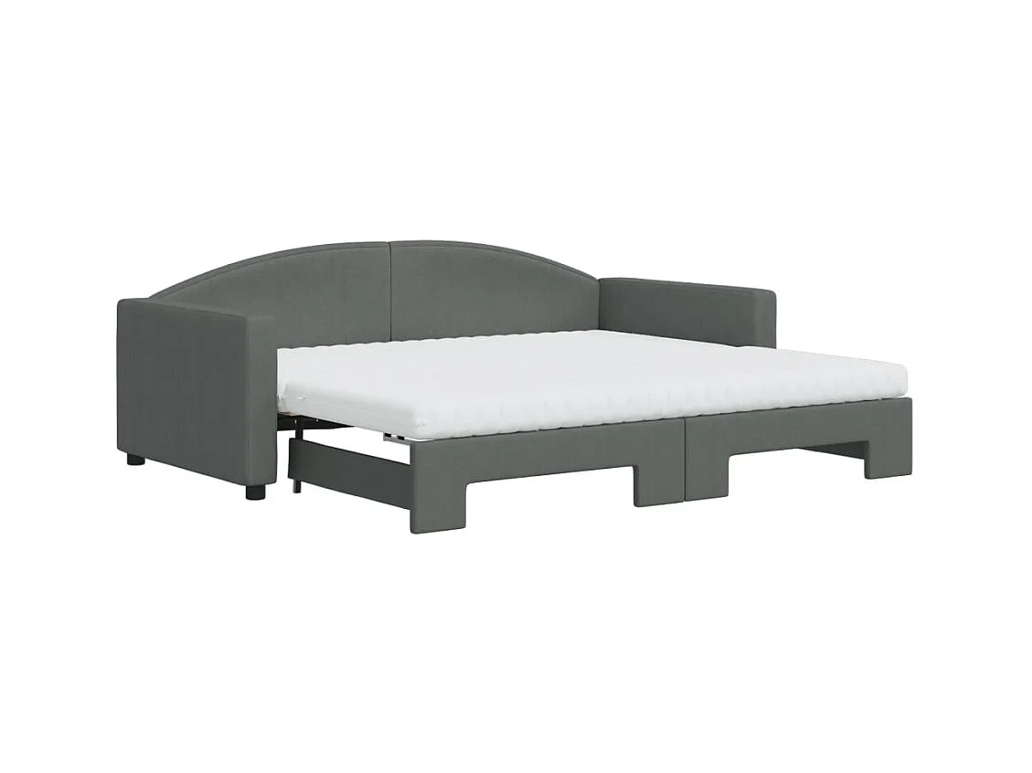 Lit de jour avec gigogne et matelas gris foncé 90x190 cm tissu