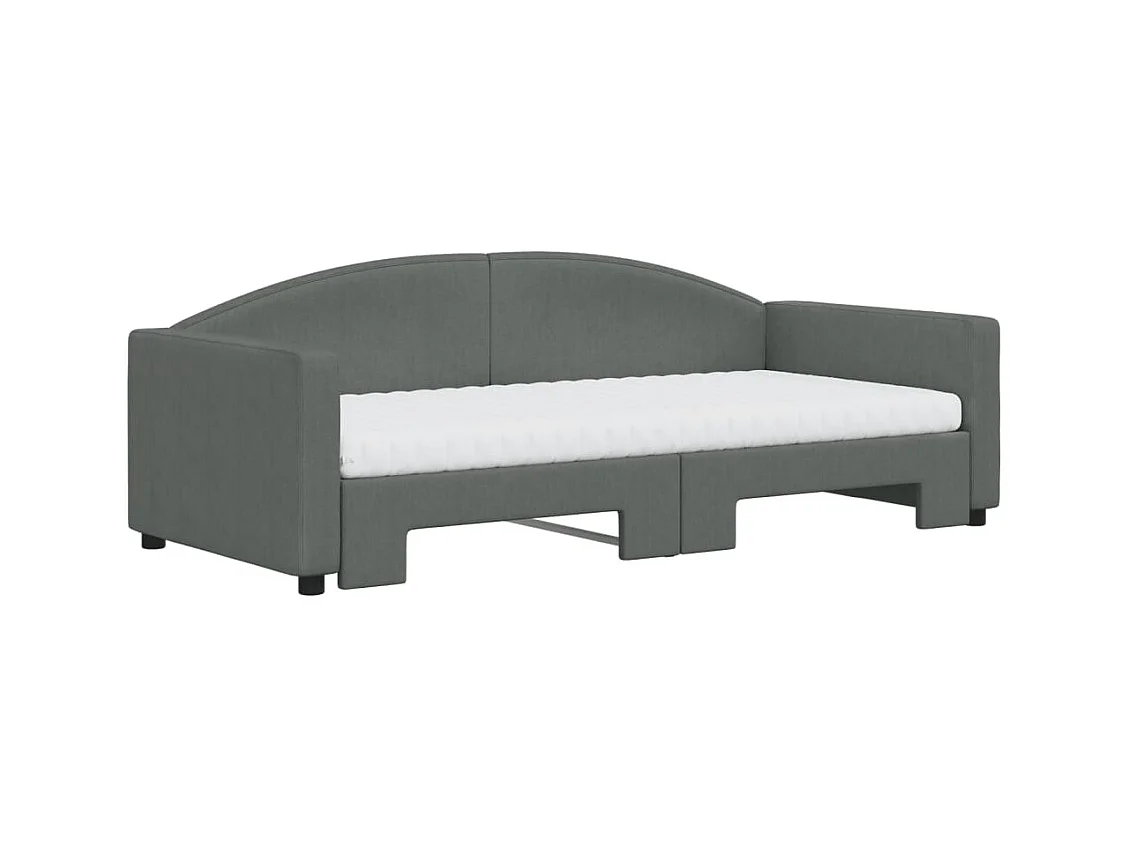Lit de jour avec gigogne et matelas gris foncé 90x190 cm tissu