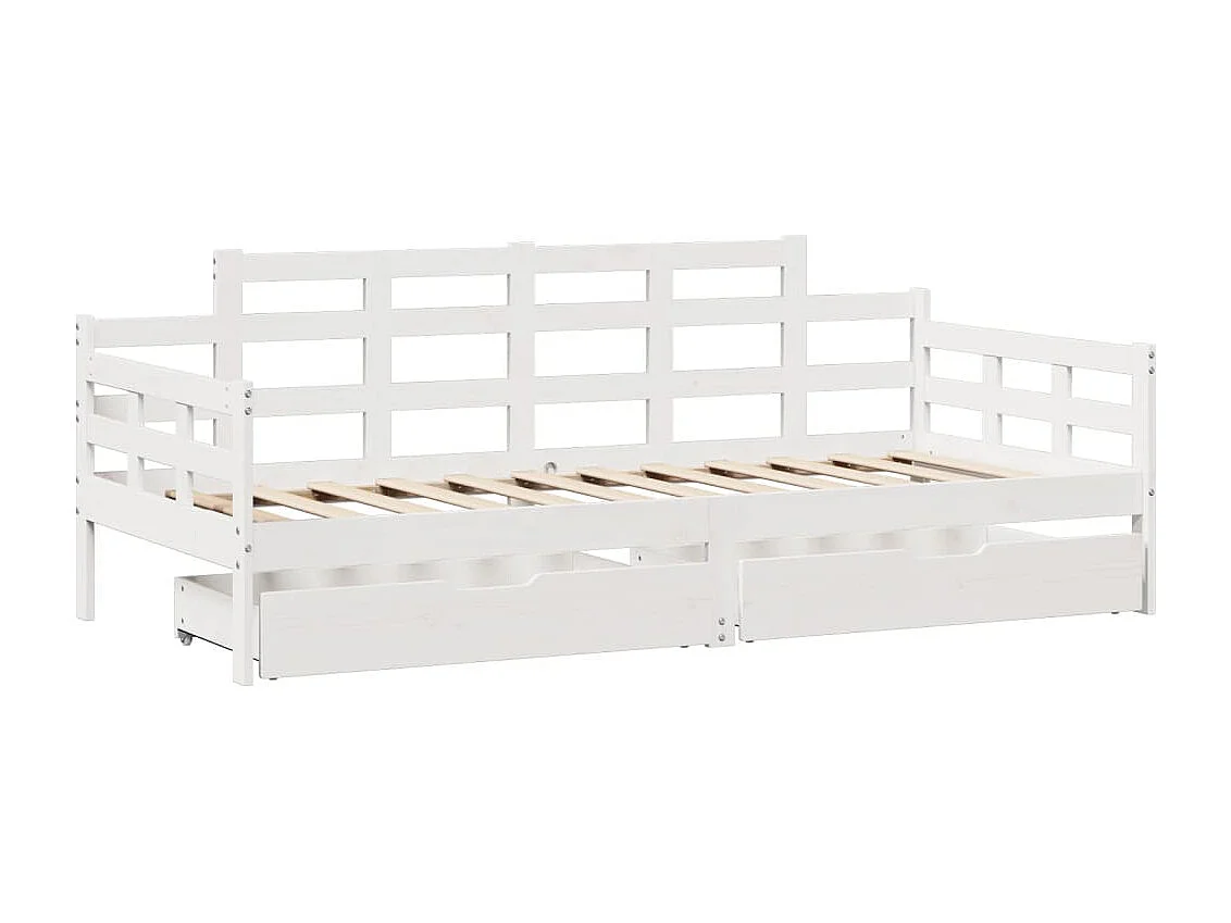 Dormeuse con Cassetti Bianco 90x200 cm Legno Massello di Pino