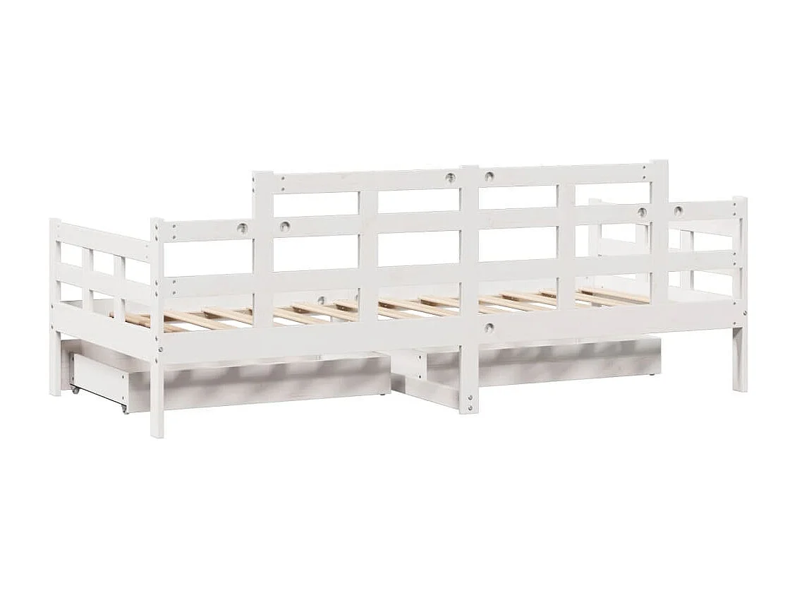 Dormeuse con Cassetti Bianco 90x200 cm Legno Massello di Pino