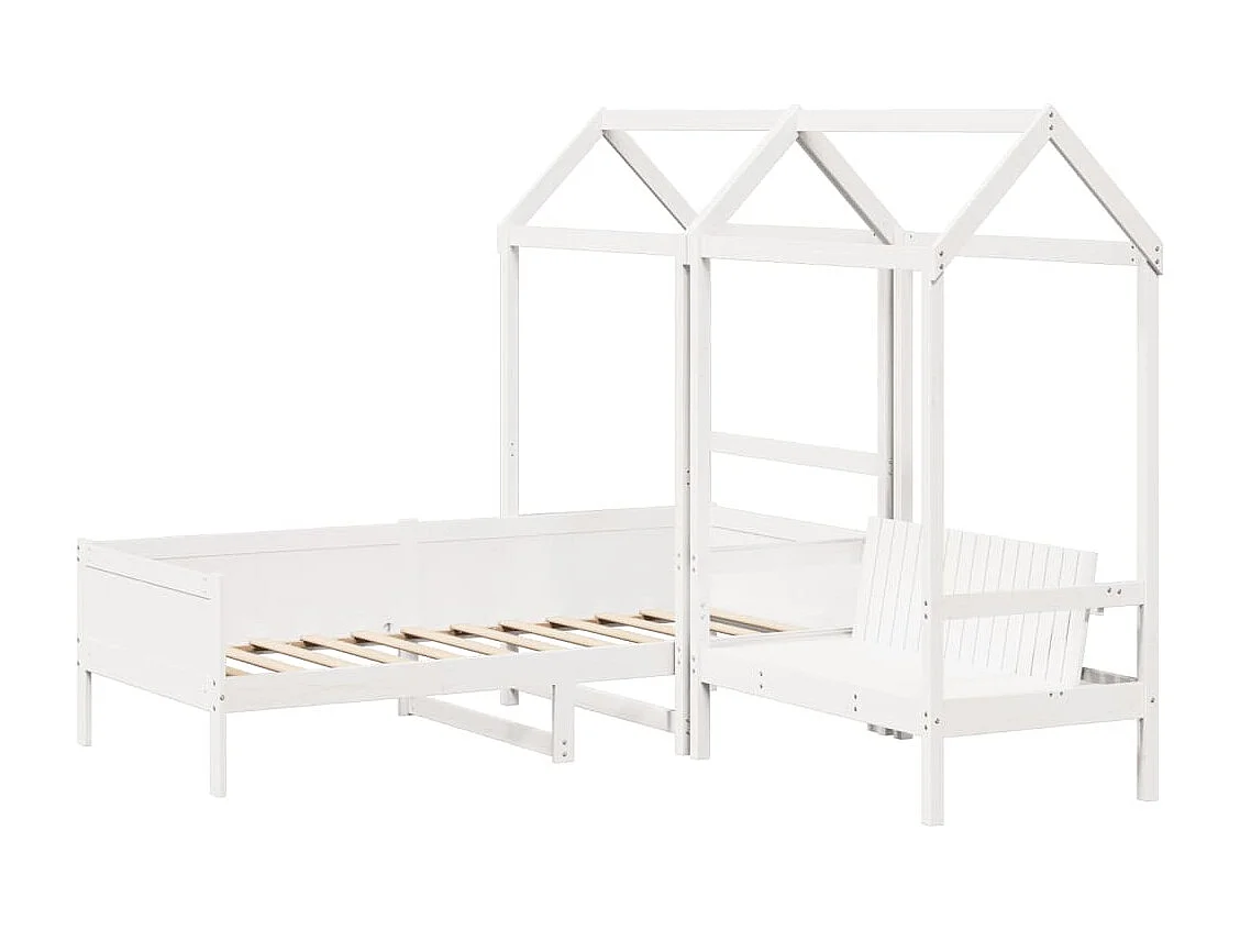 Tagesbett und Bank mit Dach Weiß 90x190 cm Kiefernholz