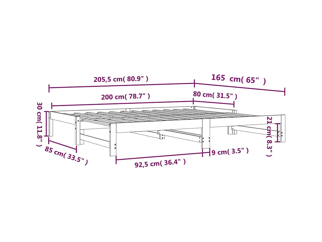 Lit de jour et lit gigogne sans matelas cire marron 80x200 cm