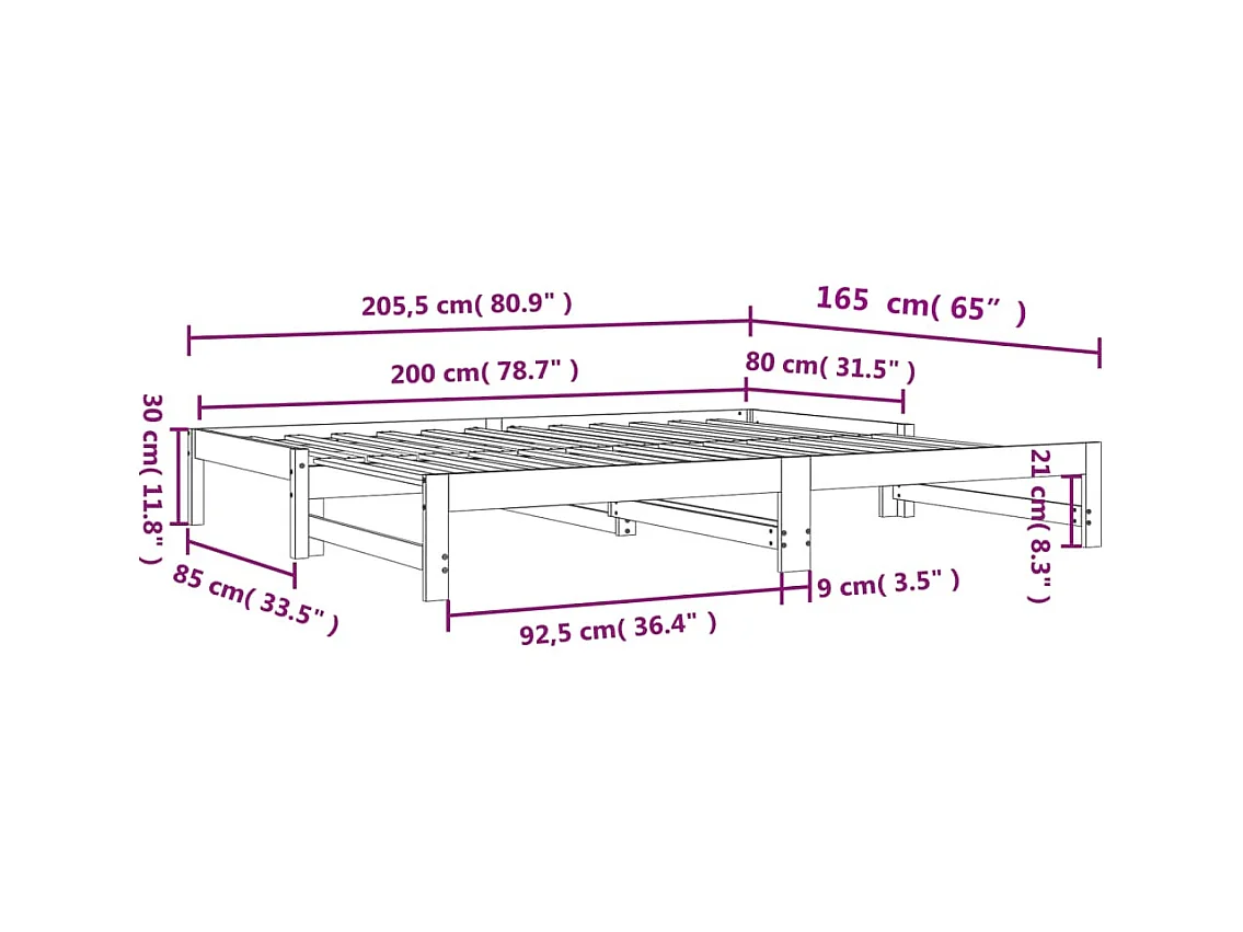 Lit de jour et lit gigogne sans matelas cire marron 80x200 cm