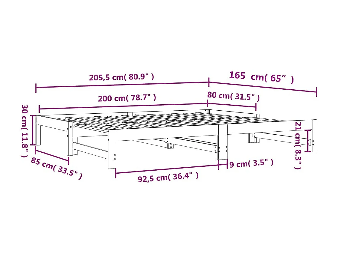 Lit de jour et lit gigogne sans matelas cire marron 80x200 cm