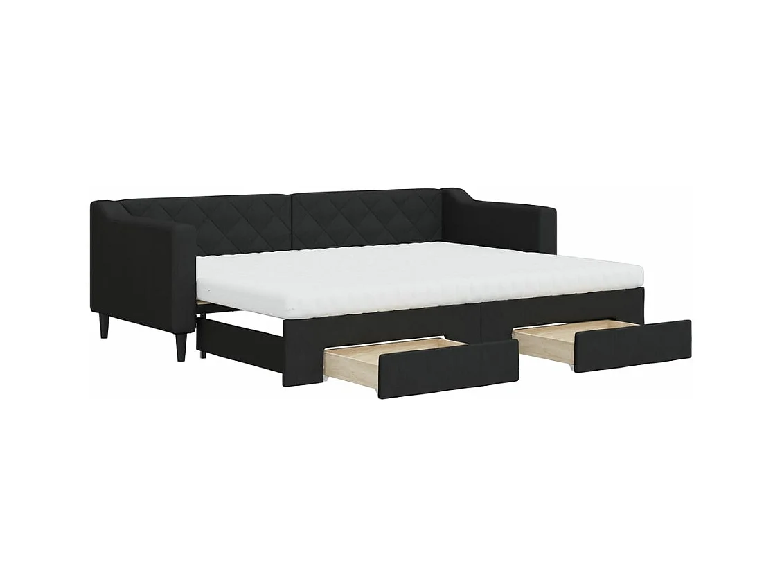 Lit de jour avec gigogne et tiroirs noir 80x200 cm tissu