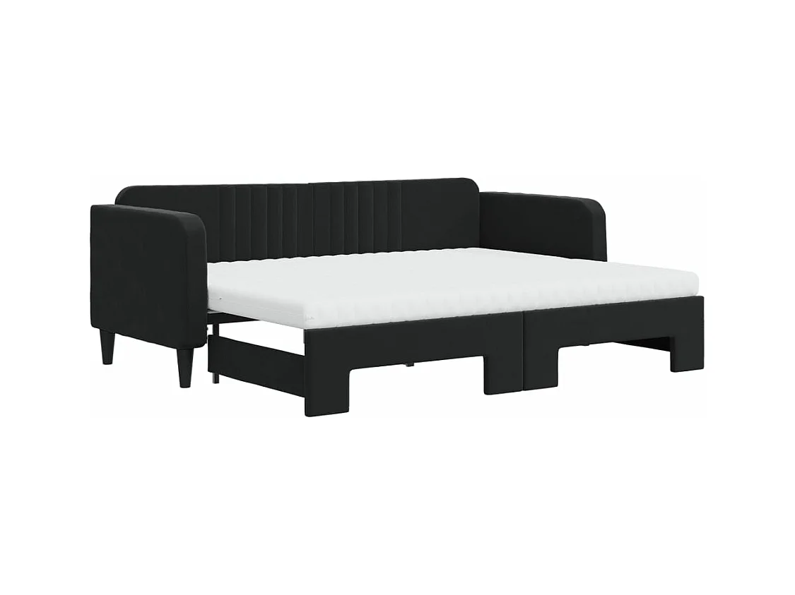 Lit de jour avec lit gigogne et matelas noir 80x200 cm velours