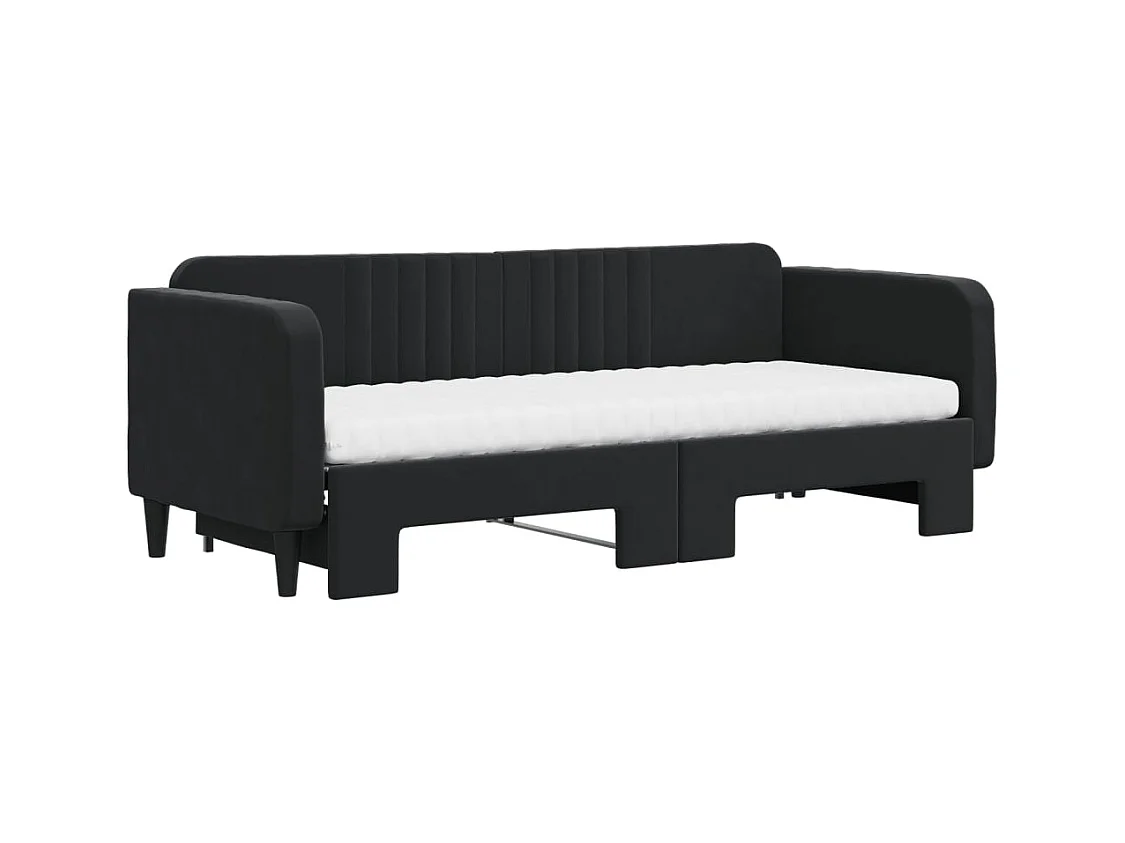 Lit de jour avec lit gigogne et matelas noir 80x200 cm velours