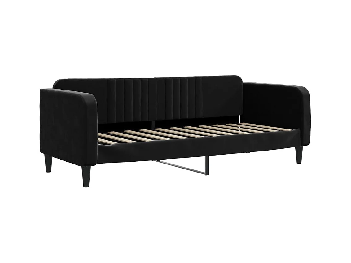Lit de jour avec lit gigogne et matelas noir 80x200 cm velours