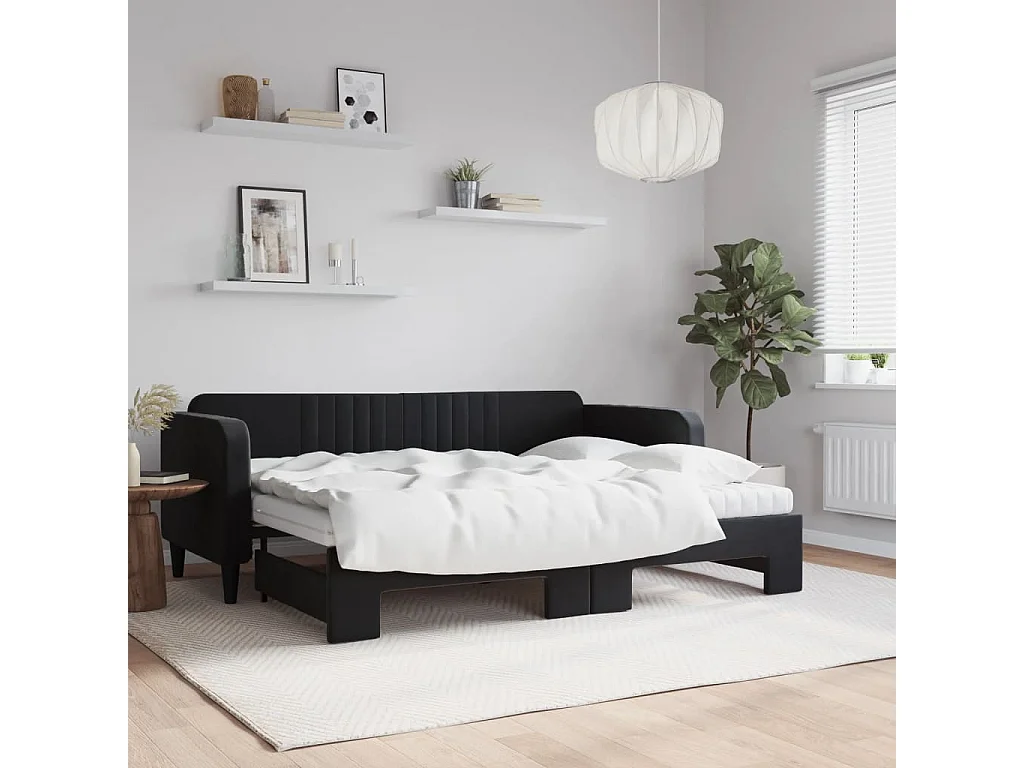 Divano Letto Estraibile con Materassi Nero 80x200 cm Velluto