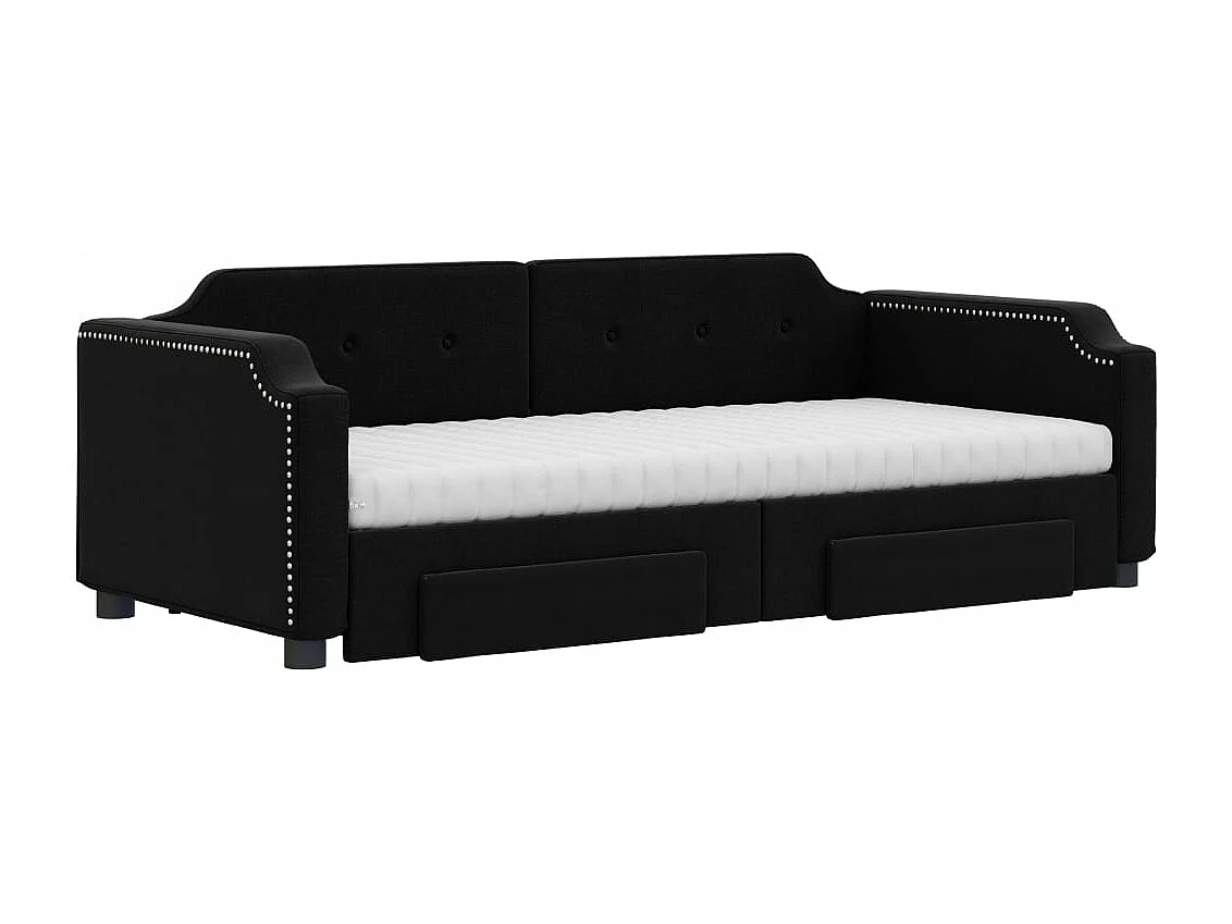 Sofá-cama com gavetão e gavetas 80x200 cm tecido preto
