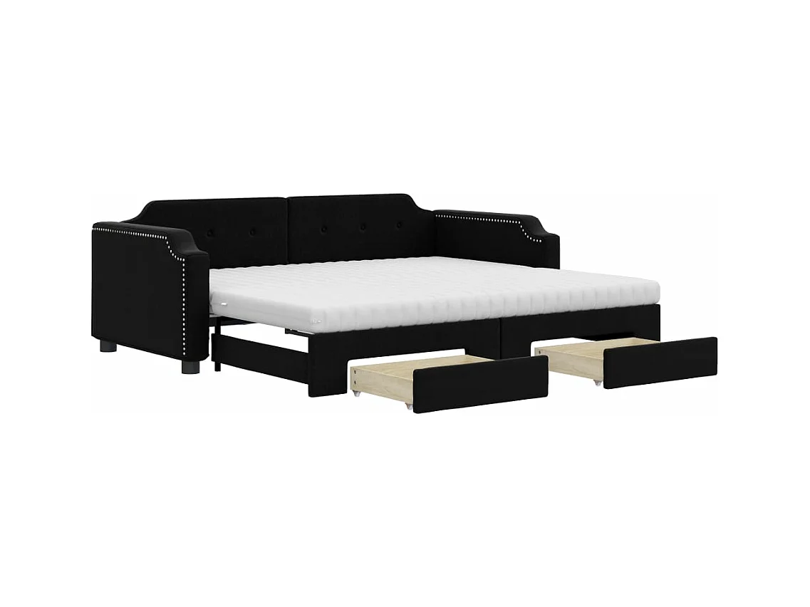 Lit de jour avec gigogne et tiroirs noir 80x200 cm tissu