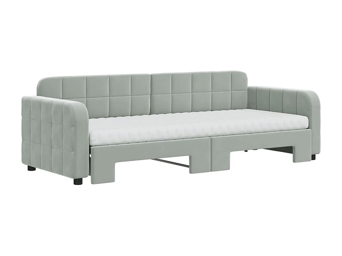 Lit de jour avec gigogne et matelas gris clair 80x200cm velours