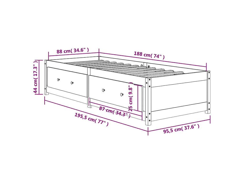 Lit de jour sans matelas cire marron 90x190 cm bois pin massif