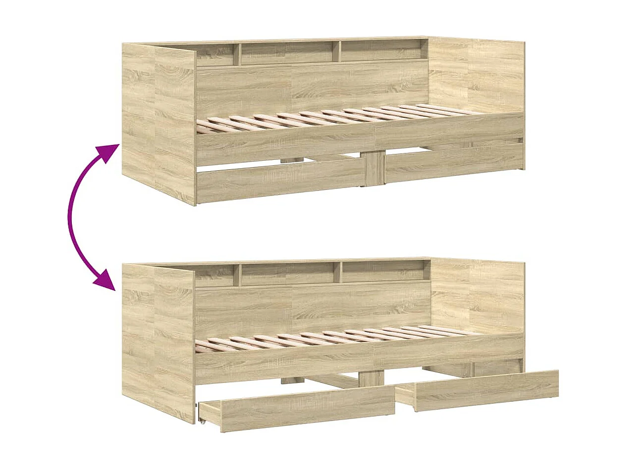 Slaapbank met lades zonder matras 90x190 cm sonoma eikenkleurig
