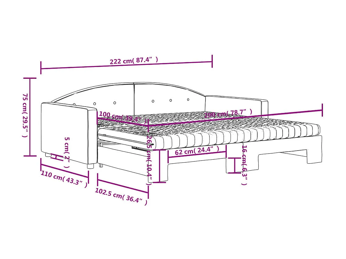 Sofá cama nido con colchón terciopelo rosa 100x200 cm