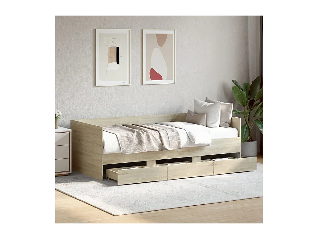 Lit de jour avec tiroirs sans matelas chêne sonoma 100x200 cm