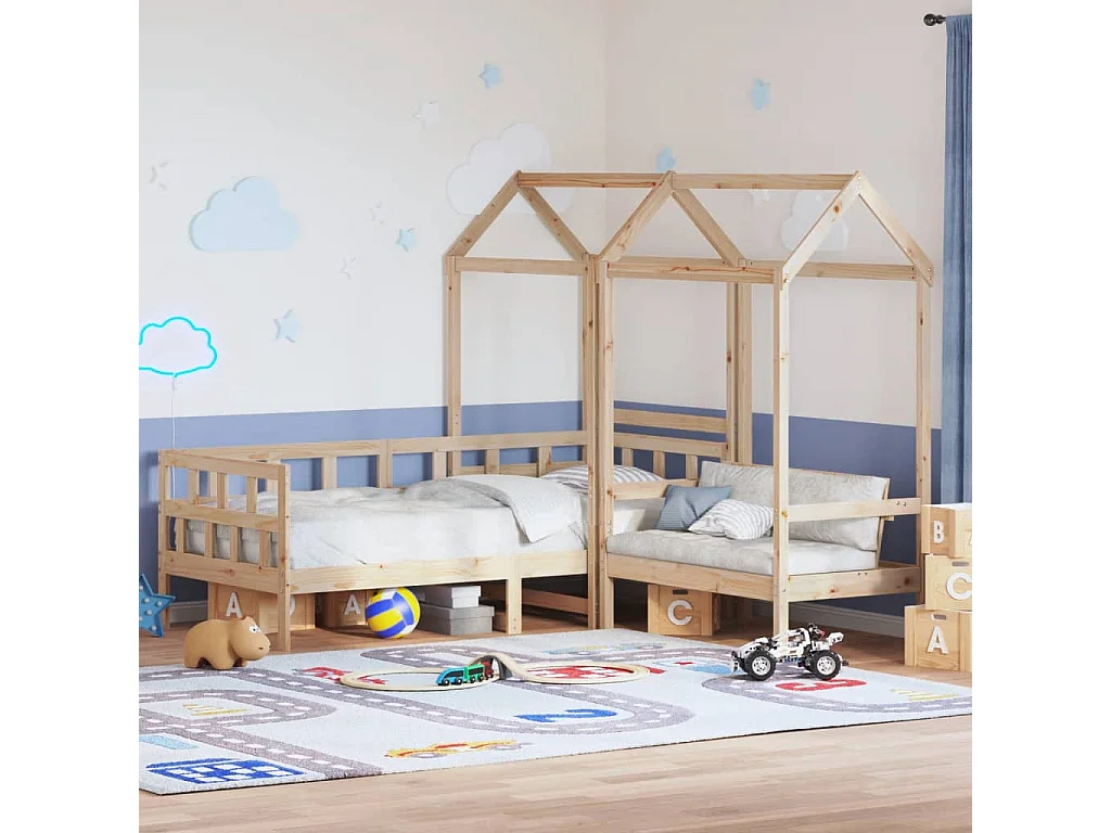 Conjunto de sofá-cama com telhado 90x200 cm pinho maciço